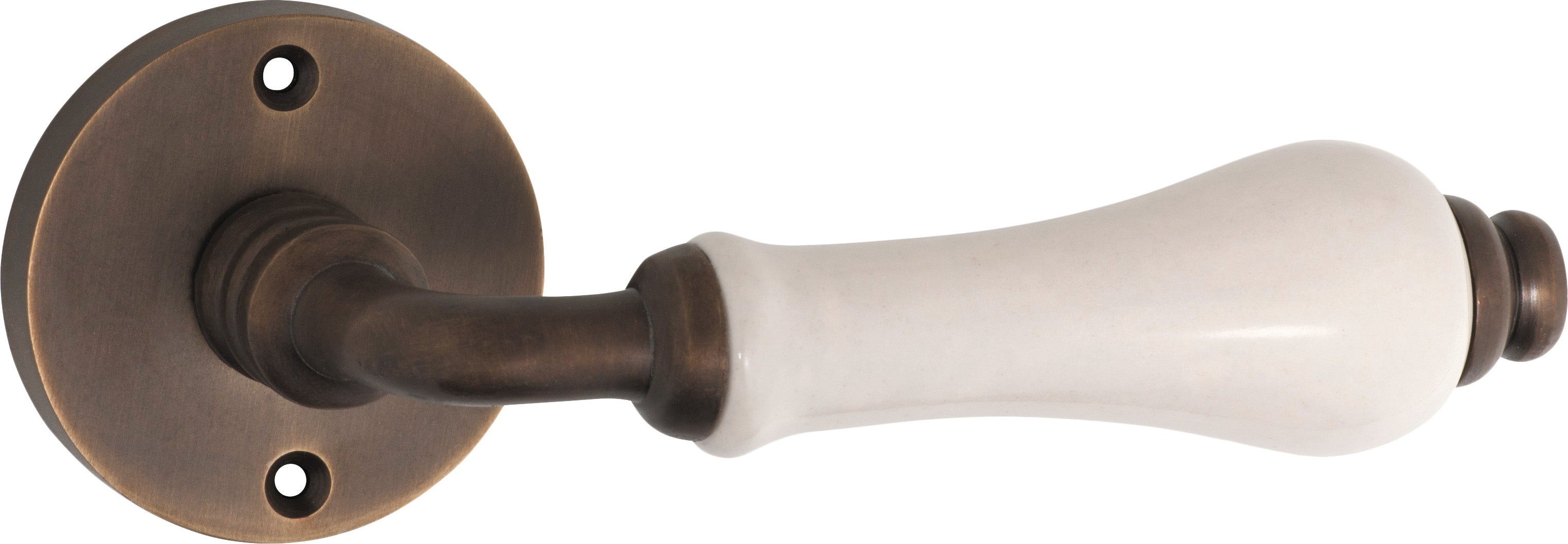Exeter Door Lever - Round Rose Antique Brass / Passage