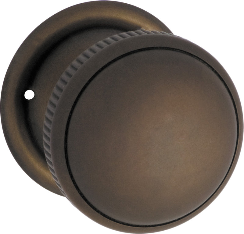 Small Milled Edged Mortice Knob - Round Rose Antique Brass / Passage