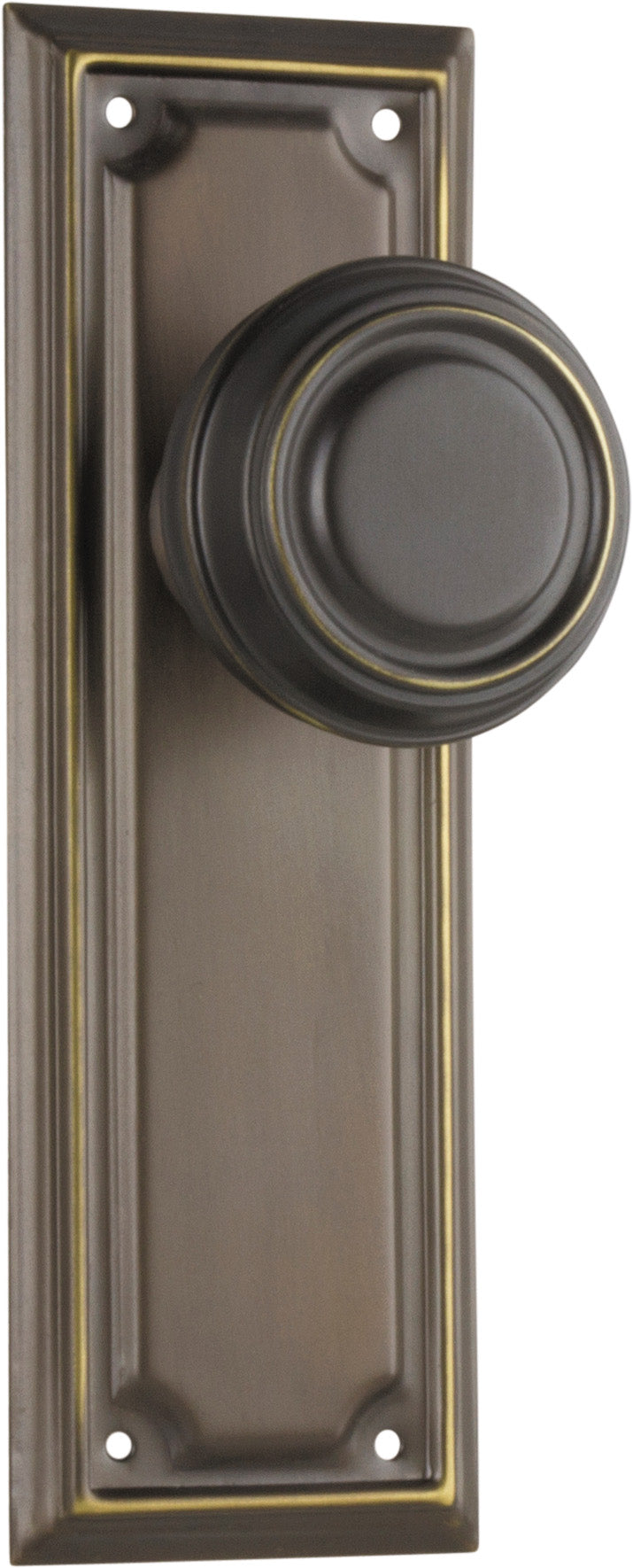 Edwardian Door Knob - Long Backplate Antique Brass / Latch | Passage