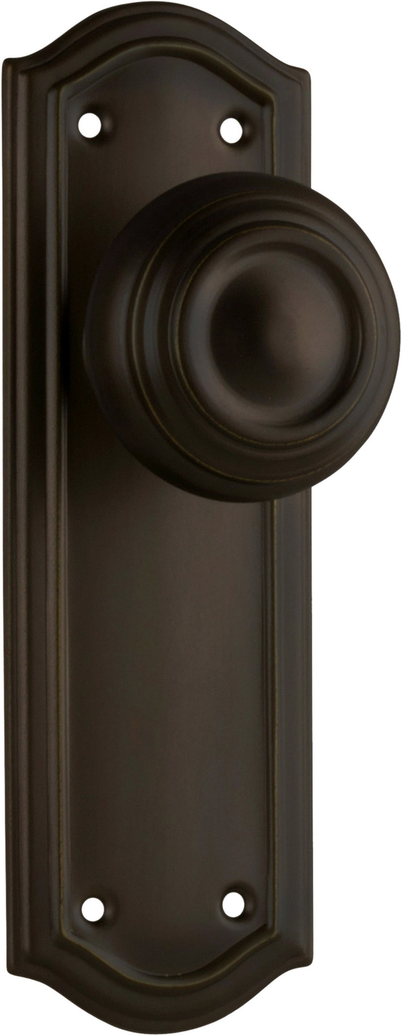 Kensington Door Knob - Long Backplate Antique Brass / Latch | Passage
