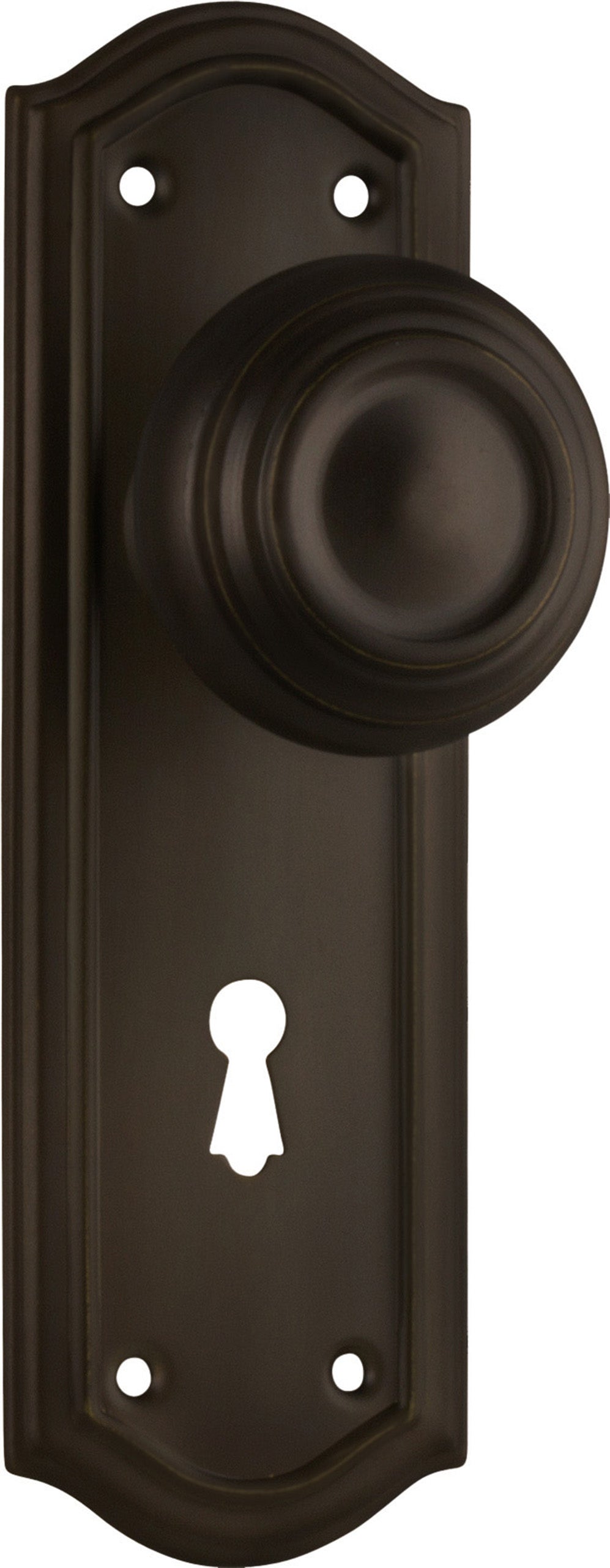 Kensington Door Knob - Long Backplate Antique Brass / Lock | Lock (Skeleton Key)