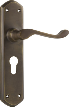 Windsor Lever - Long Backplate Antique Brass / Euro | Entrance