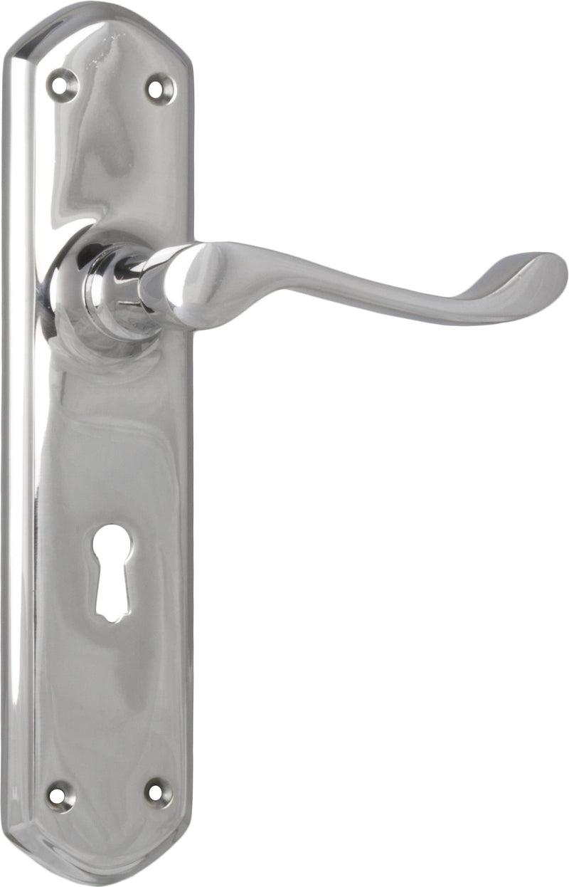 Windsor Lever - Long Backplate Chrome Plated / Lock | Lock (Skeleton Key)