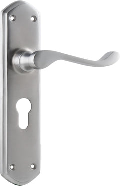 Windsor Lever - Long Backplate Satin Chrome / Euro | Entrance
