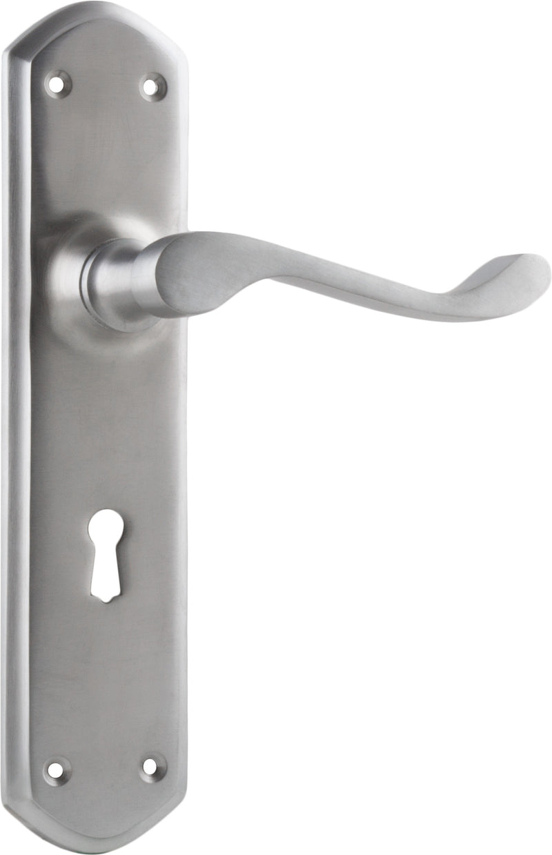 Windsor Lever - Long Backplate Satin Chrome / Lock | Lock (Skeleton Key)