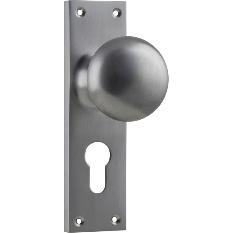 Victorian Knob - Long Backplate Satin Chrome / Euro | Entrance