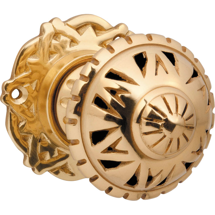Filigree Mortice Knob - Round Rose Polished Brass / Passage
