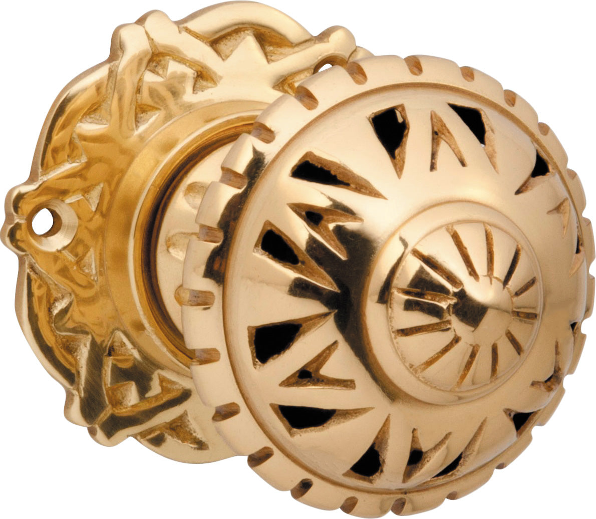 Filigree Mortice Knob - Round Rose Polished Brass / Passage