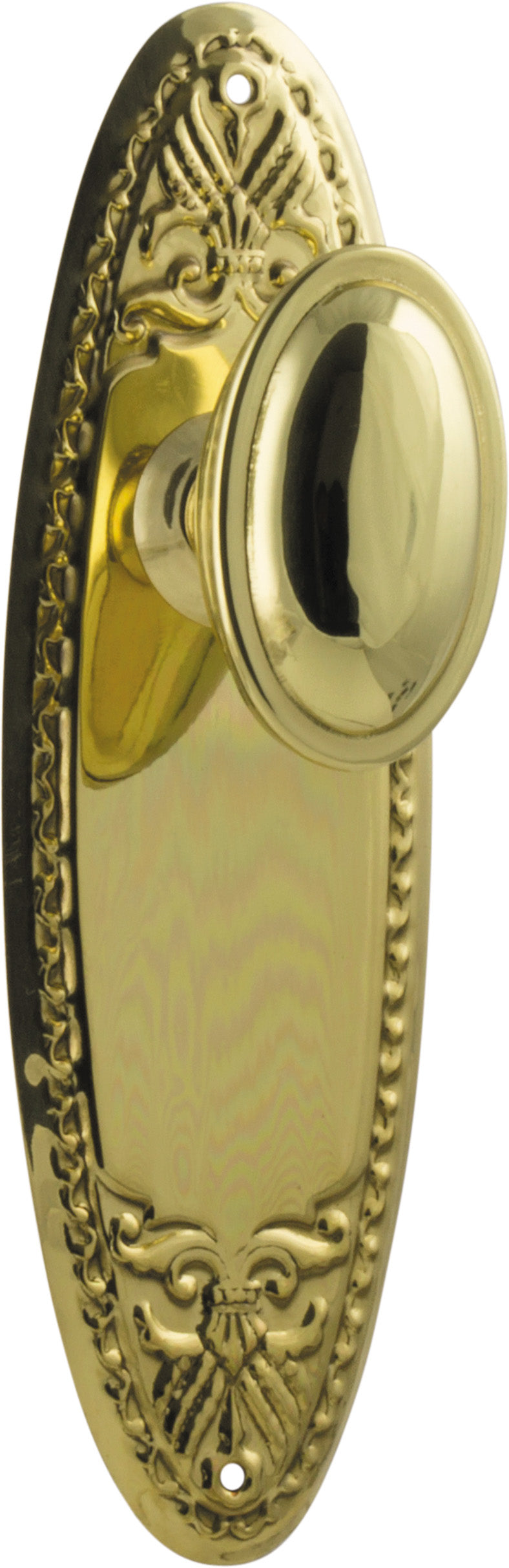 Fitzroy Door Knob - Long Backplate Polished Brass / Latch | Passage