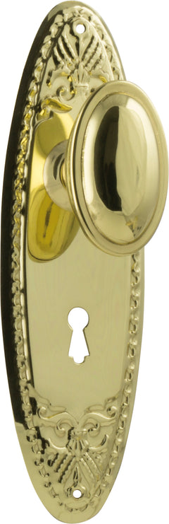Fitzroy Door Knob - Long Backplate Polished Brass / Lock | Lock (Skeleton Key)