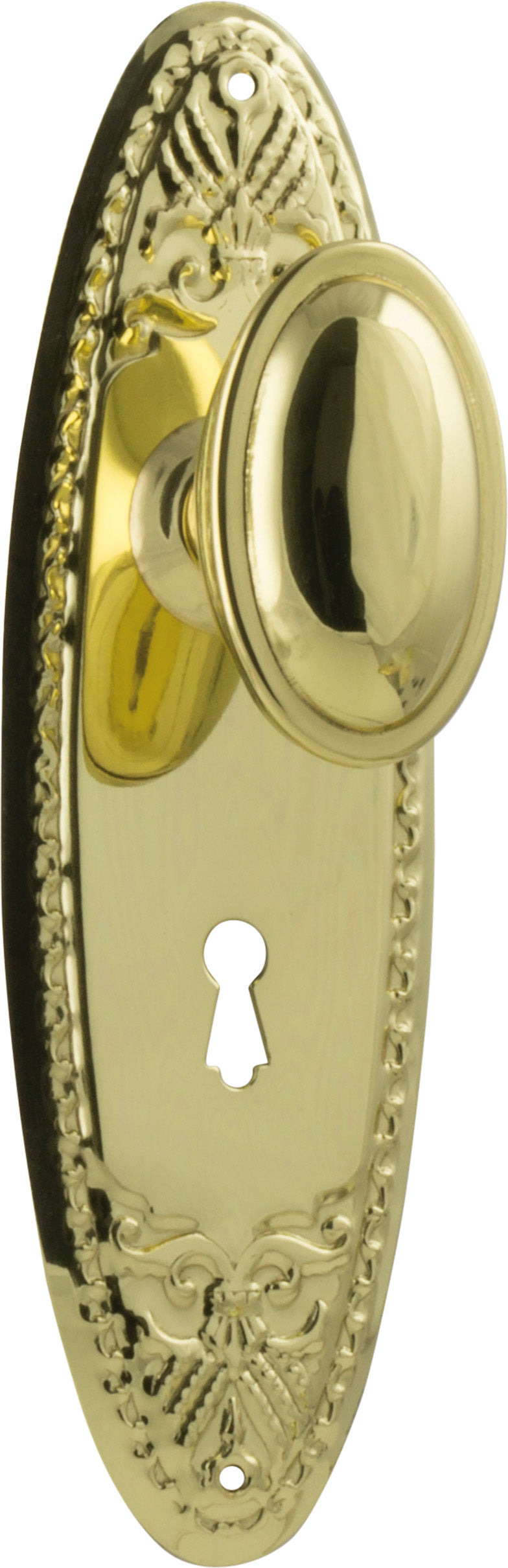 Fitzroy Door Knob - Long Backplate Polished Brass / Lock | Lock (Skeleton Key)