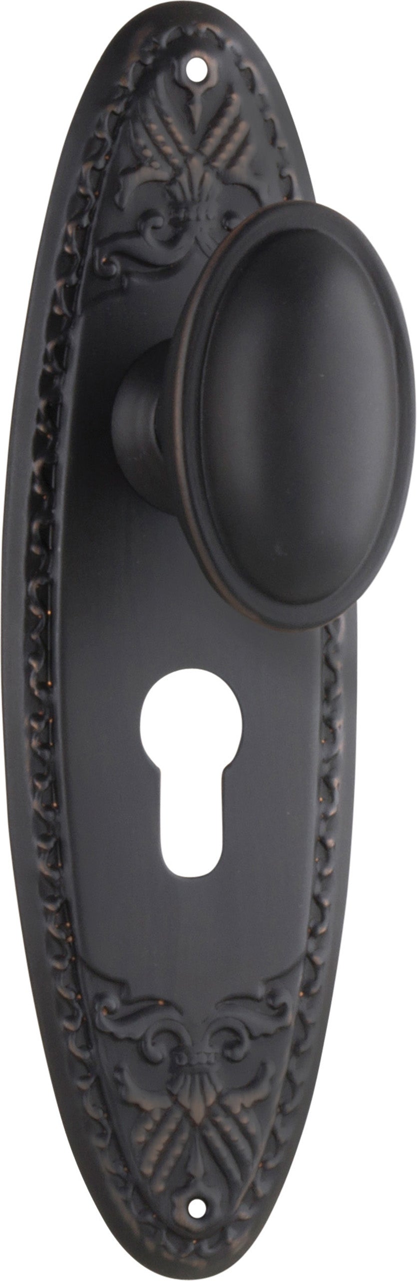 Fitzroy Door Knob - Long Backplate Antique Copper / Euro | Entrance