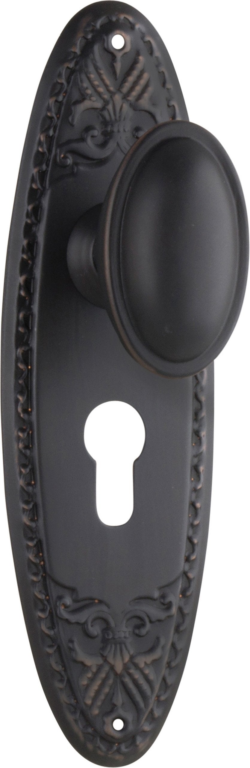 Fitzroy Door Knob - Long Backplate Antique Copper / Euro | Entrance