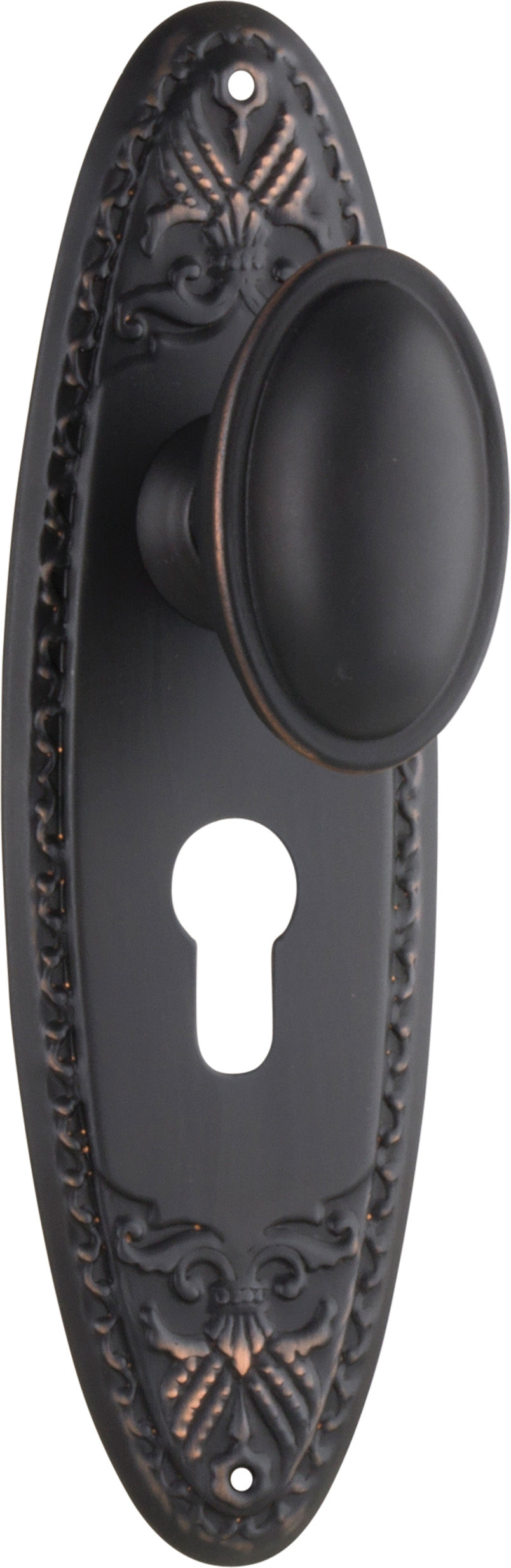 Fitzroy Door Knob - Long Backplate Antique Copper / Euro | Entrance