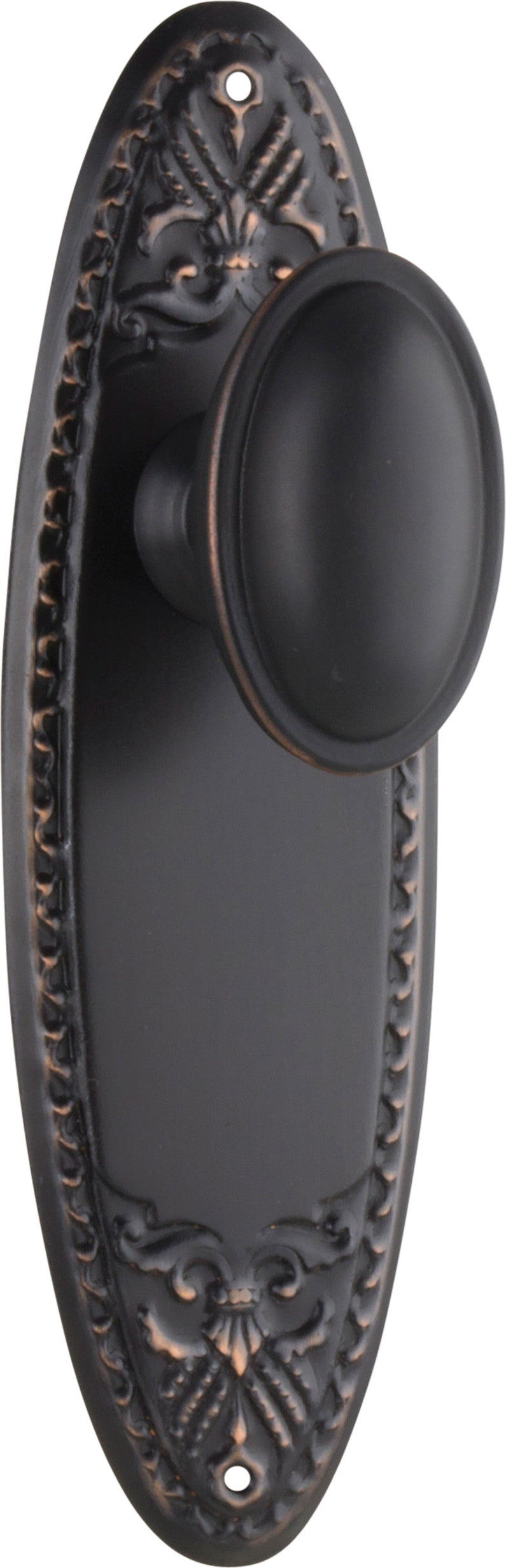 Fitzroy Door Knob - Long Backplate Antique Copper / Latch | Passage