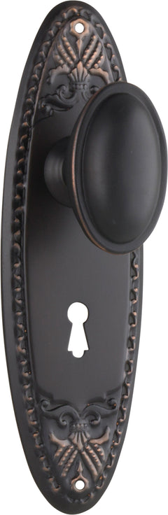 Fitzroy Door Knob - Long Backplate Antique Copper / Lock | Lock (Skeleton Key)