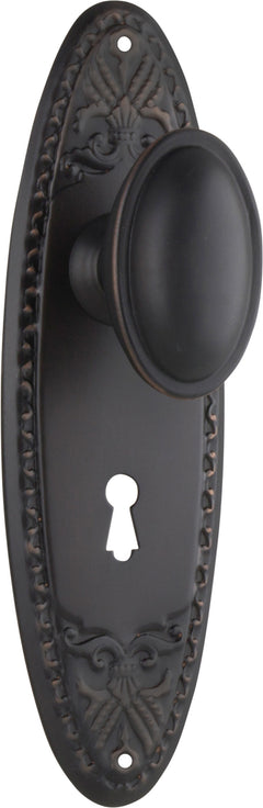 Fitzroy Door Knob - Long Backplate Antique Copper / Lock | Lock (Skeleton Key)