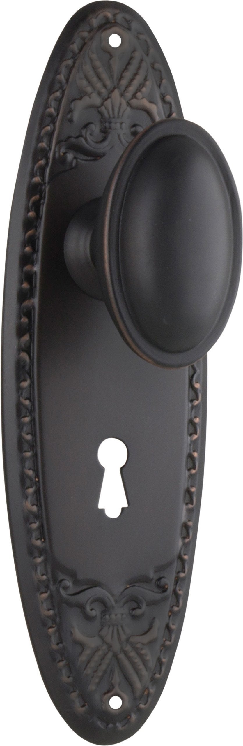 Fitzroy Door Knob - Long Backplate Antique Copper / Lock | Lock (Skeleton Key)