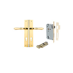 Sarlat Lever - Rectangular Backplate Entrance Kit with High Security Lock Polished Brass / Solid Brass