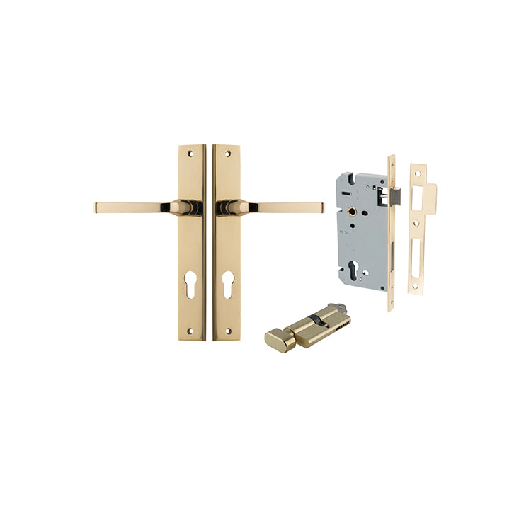 Annecy Lever - Rectangular Backplate Entrance Kit with High Security Lock Polished Brass / Solid Brass