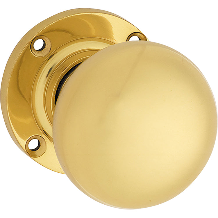 Victorian Knob - Round Rose Polished Brass / Passage