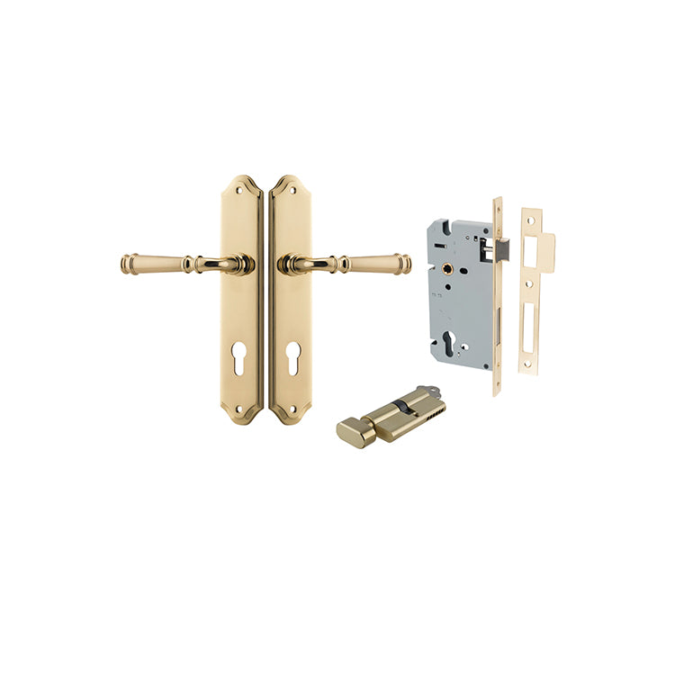 Verona Lever - Shouldered Backplate Entrance Kit with High Security Lock Polished Brass / Solid Brass