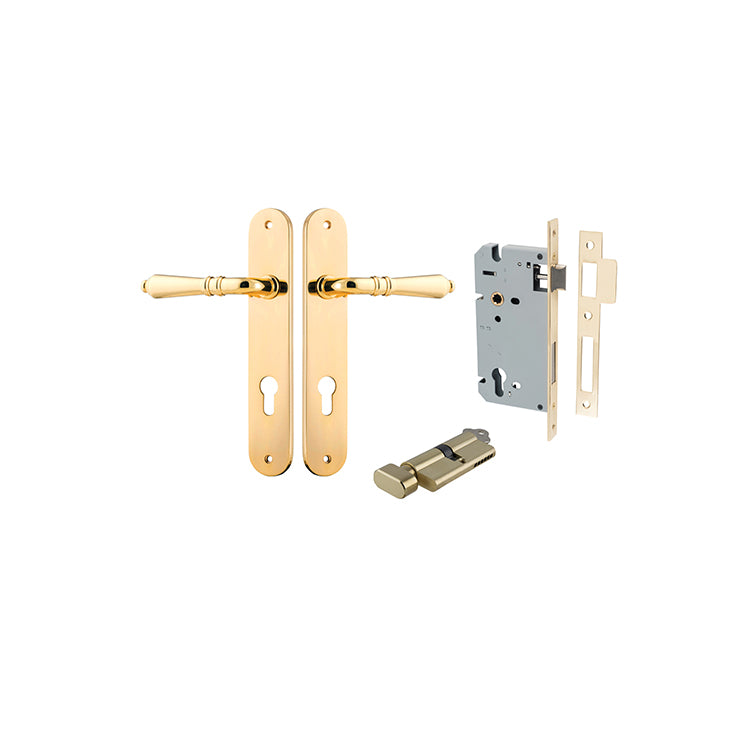 Sarlat Lever - Oval Backplate Entrance Kit with High Security Lock Polished Brass / Solid Brass