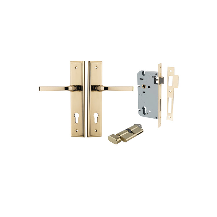 Annecy Lever - Stepped Backplate Entrance Kit with High Security Lock Polished Brass / Solid Brass