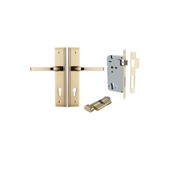 Annecy Lever - Stepped Backplate Entrance Kit with High Security Lock Polished Brass / Solid Brass
