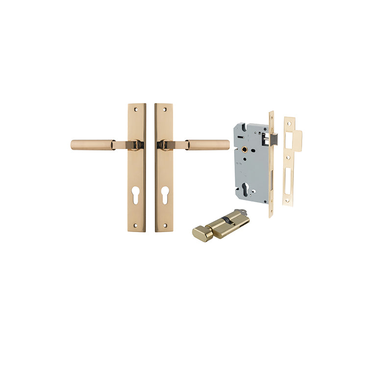Berlin Lever - Rectangular Backplate Entrance Kit with High Security Lock Polished Brass / Solid Brass
