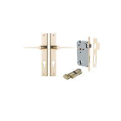Como Lever - Rectangular Backplate Entrance Kit with High Security Lock Polished Brass / Solid Brass