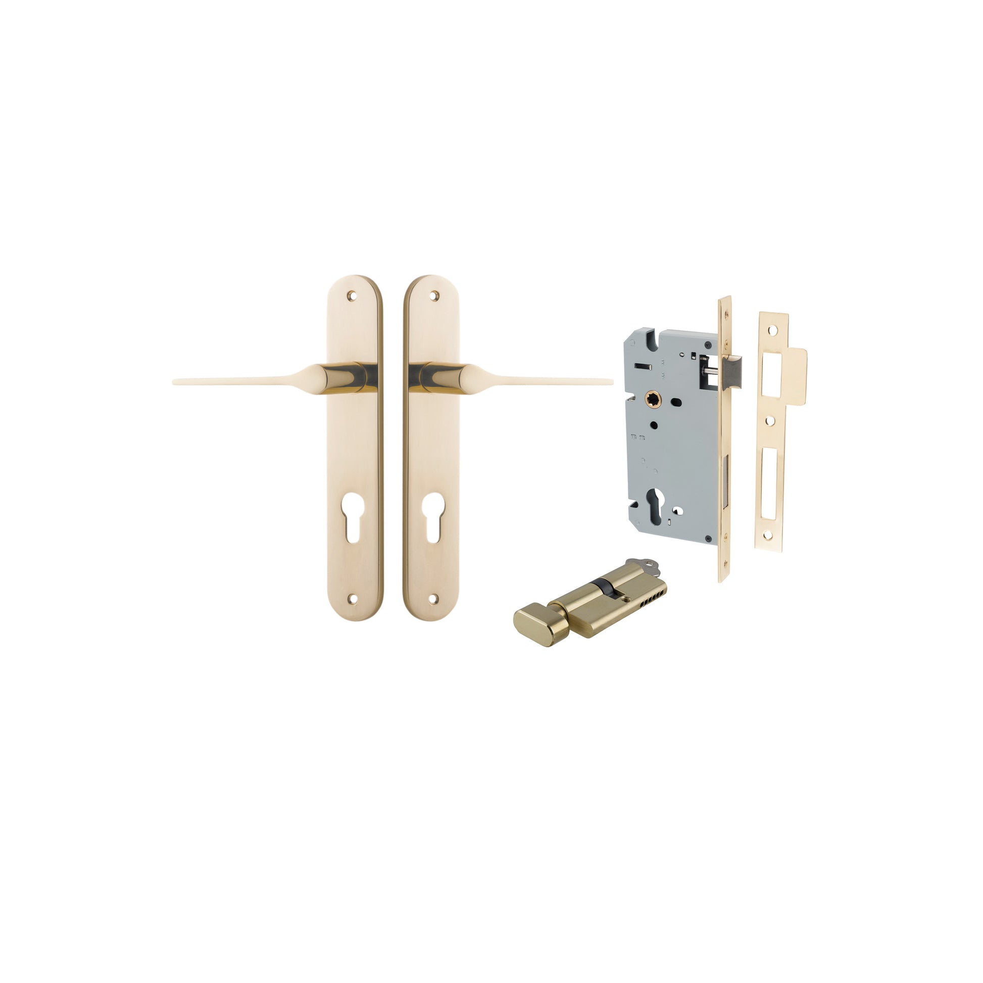 Como Lever - Oval Backplate Entrance Kit with High Security Lock Polished Brass / Solid Brass