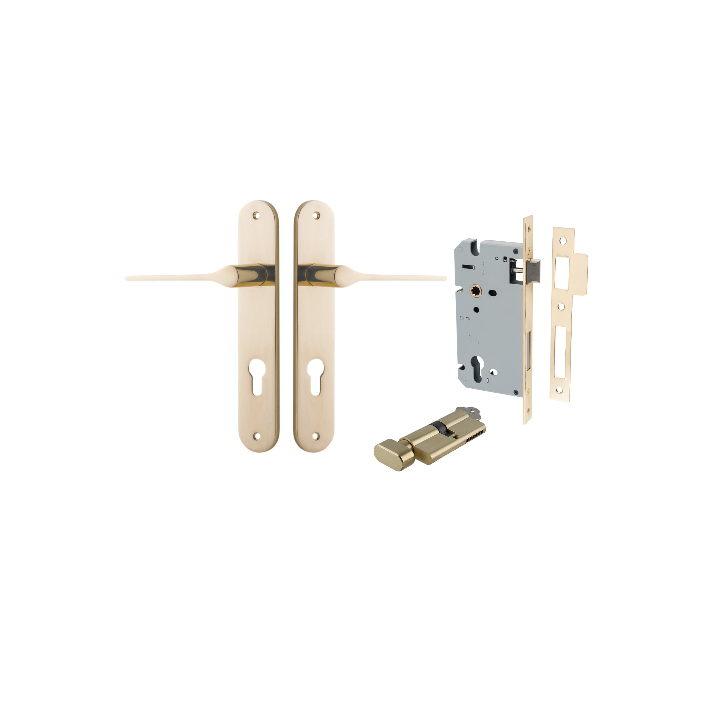 Como Lever - Oval Backplate Entrance Kit with High Security Lock Polished Brass / Solid Brass
