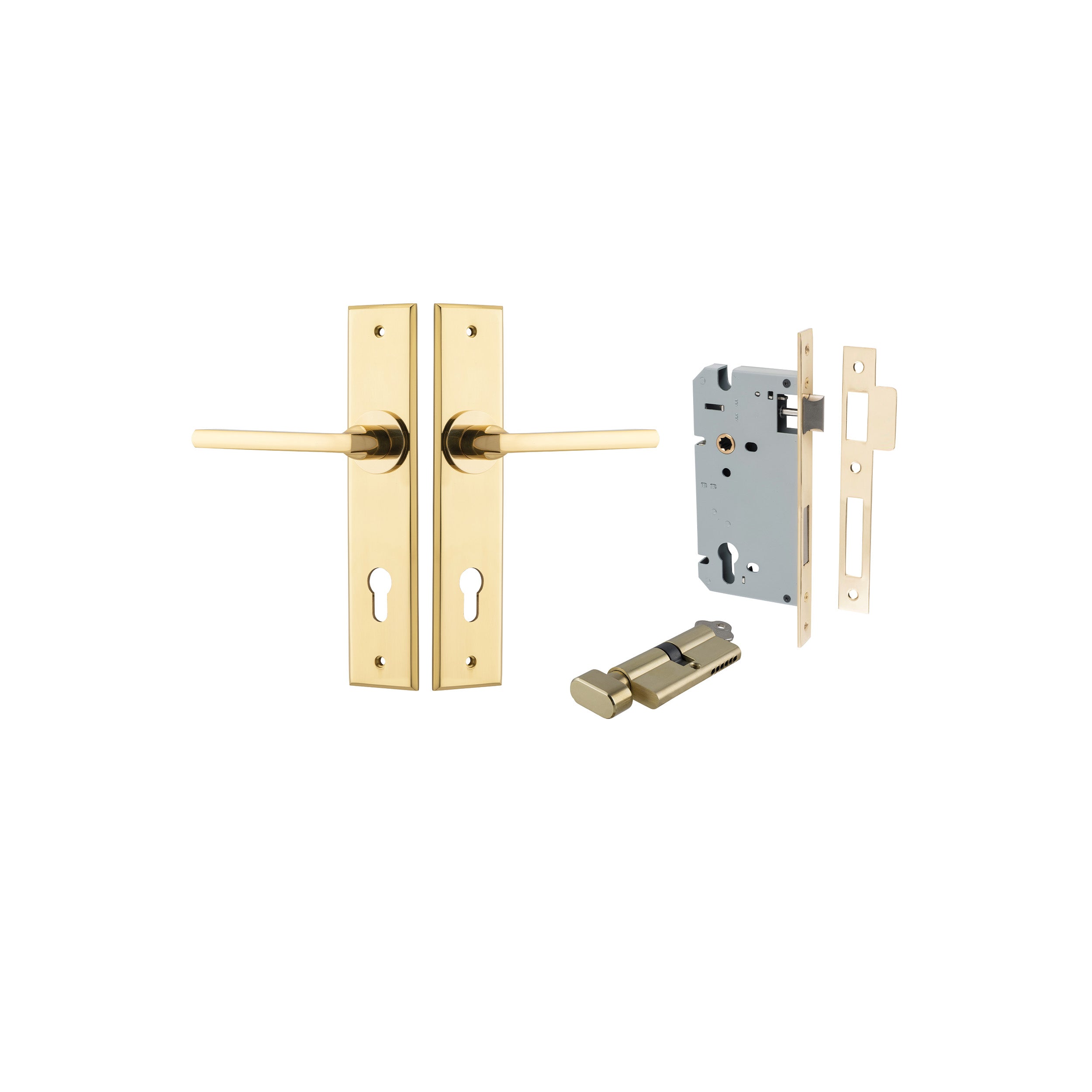 Baltimore Lever - Chamfered Backplate Entrance Kit with High Security Lock Polished Brass / Solid Brass
