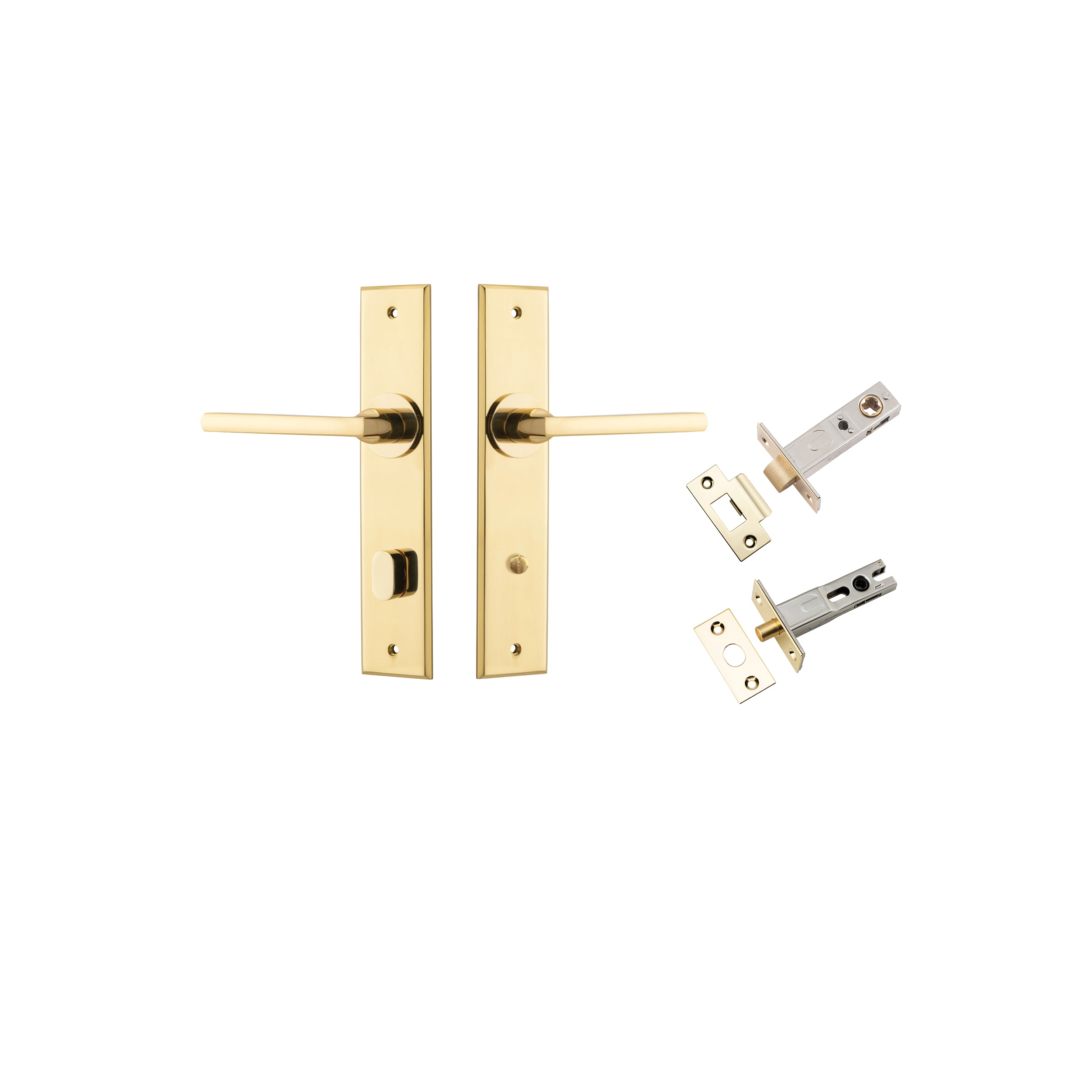 Baltimore Lever - Chamfered Backplate Privacy Kit with Privacy Turn Polished Brass / Solid Brass