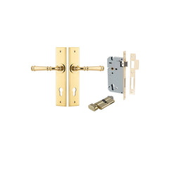 Verona Lever - Chamfered Backplate Entrance Kit with High Security Lock Polished Brass / Solid Brass