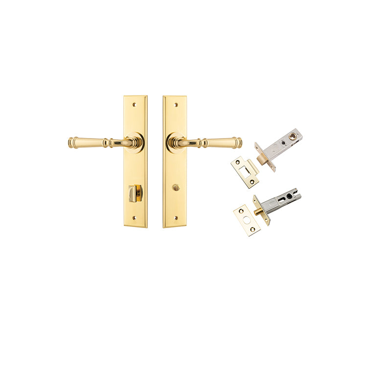 Verona Lever - Chamfered  Backplate Privacy Kit with Privacy Turn Polished Brass / Solid Brass