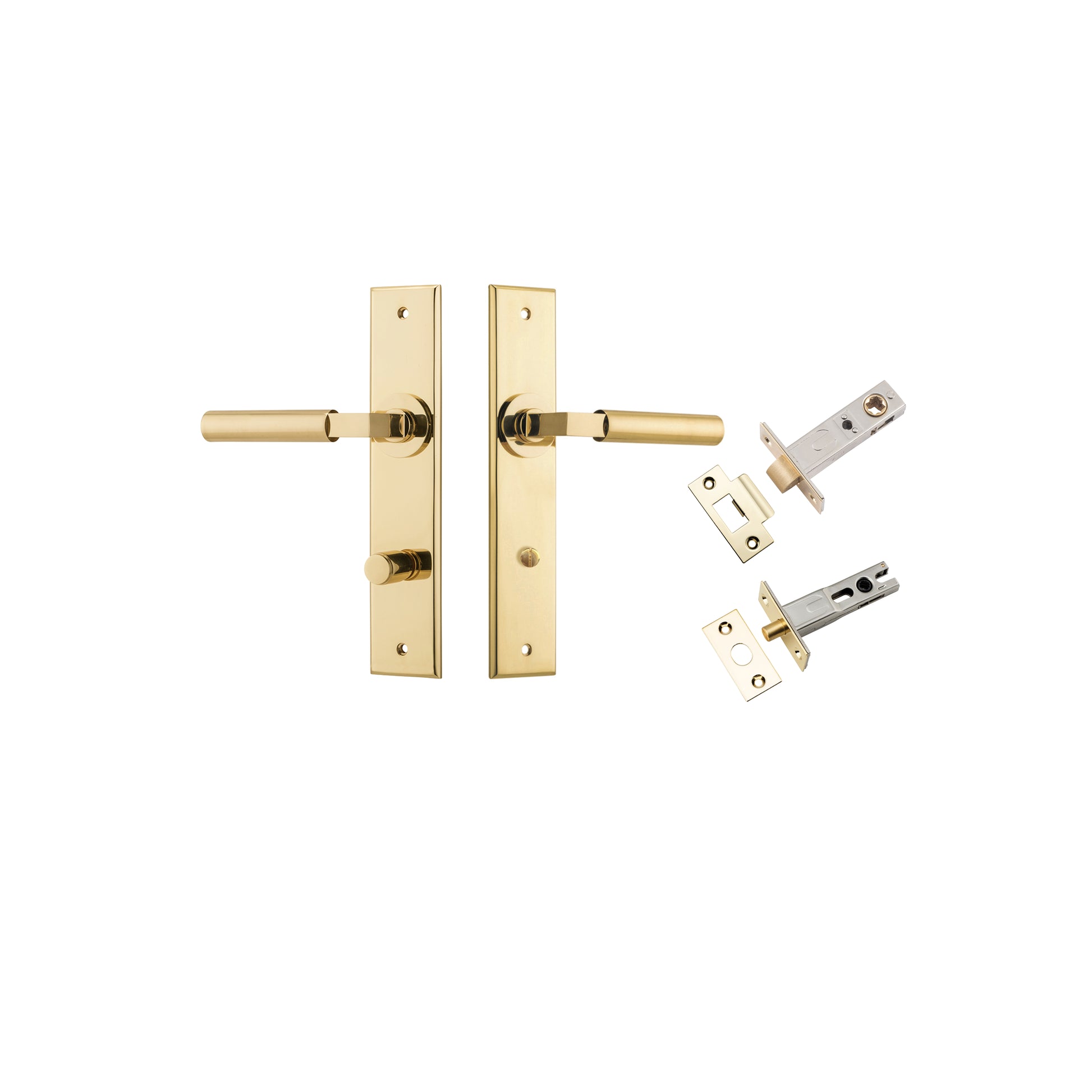 Berlin Lever - Chamfered Backplate Privacy Kit Polished Brass / Solid Brass