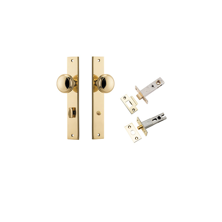 Paddington Knob - Rectangular Backplate Privacy Kit with Privacy Turn Polished Brass / Solid Brass