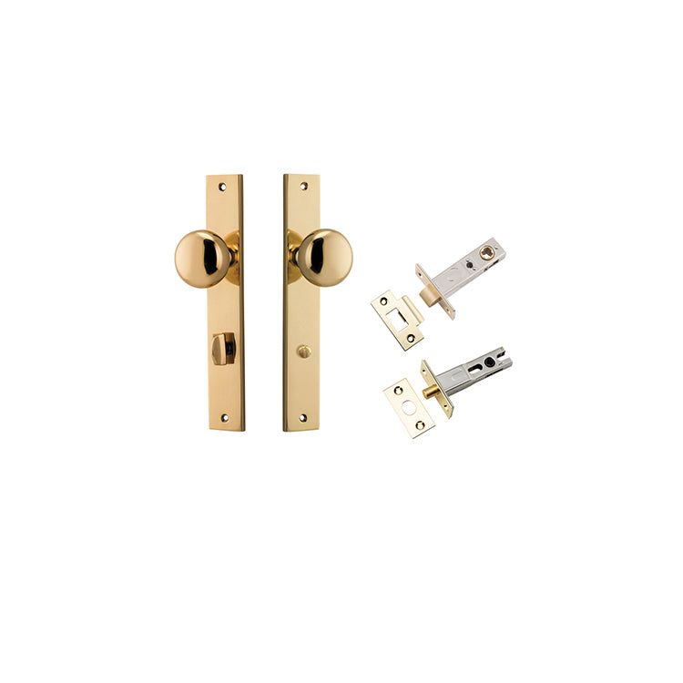 Cambridge Knob - Rectangular Backplate Privacy Kit with Privacy Turn Polished Brass / Solid Brass