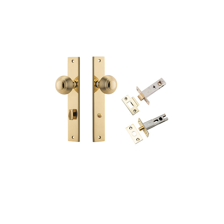 Guildford Knob - Rectangular Backplate Privacy Kit with Privacy Turn Polished Brass / Solid Brass