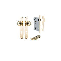 Paddington Knob - Oval Backplate Entrance Kit with High Security Lock Polished Brass / Solid Brass