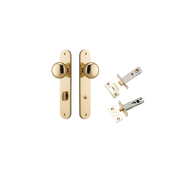 Cambridge Knob - Oval Backplate Privacy Kit with Privacy Turn Polished Brass / Solid Brass