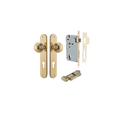Guildford Knob - Oval Backplate Entrance Kit with High Security Lock Polished Brass / Solid Brass