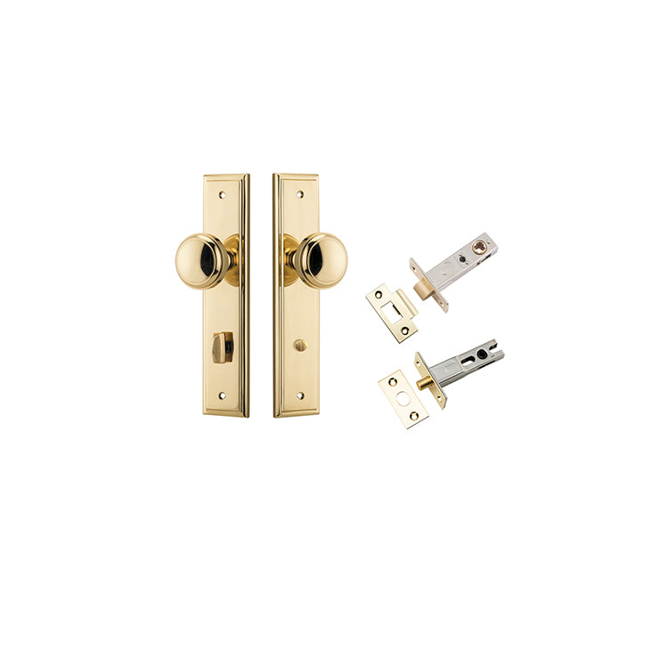 Paddington Knob - Stepped Backplate Privacy Kit with Privacy Turn Polished Brass / Solid Brass