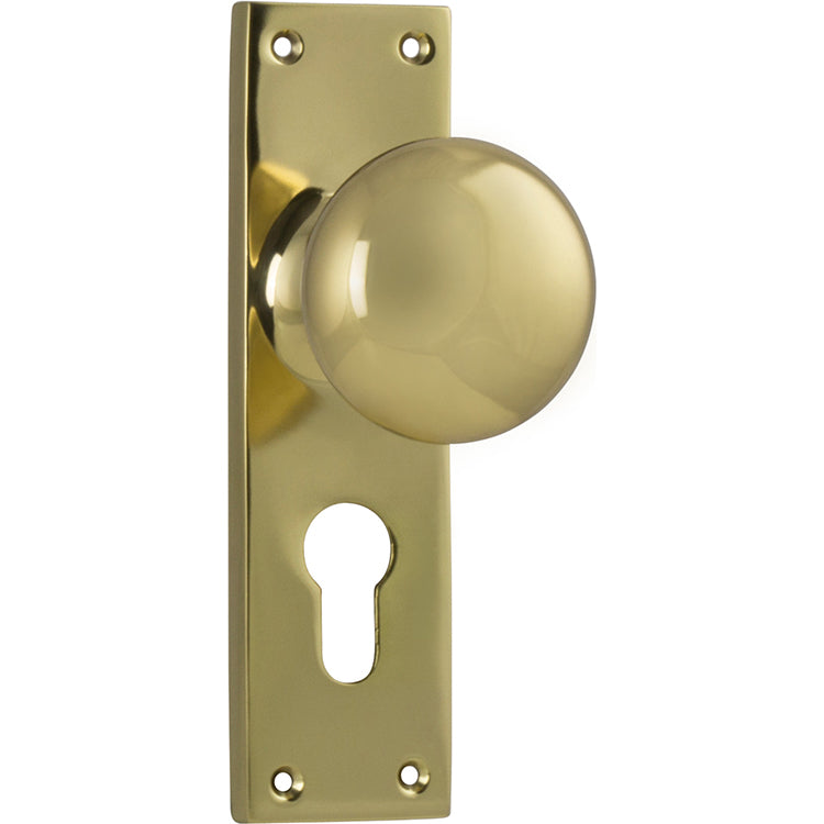 Victorian Knob - Long Backplate Polished Brass / Euro | Entrance