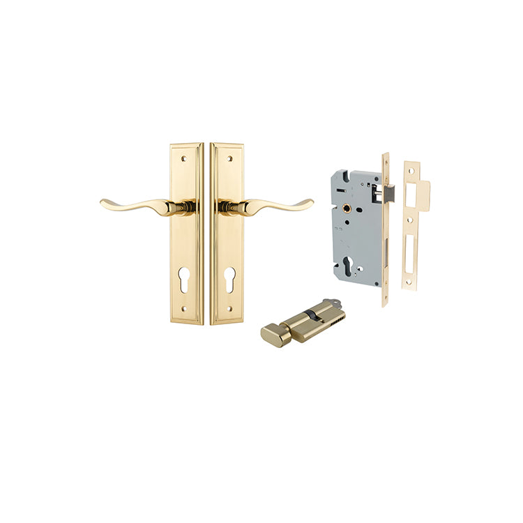 Stirling Lever - Stepped Backplate Entrance Kit with High Security Lock Polished Brass / Solid Brass
