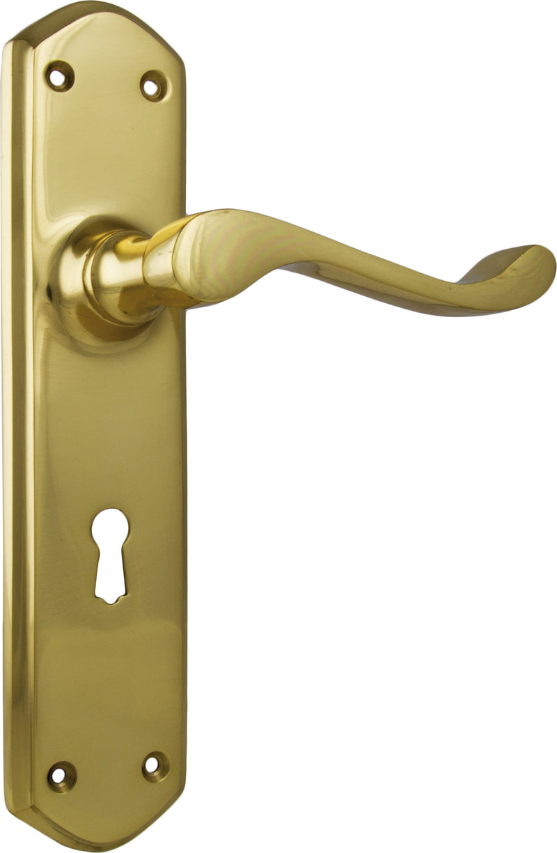 Windsor Lever - Long Backplate Polished Brass / Lock | Lock (Skeleton Key)