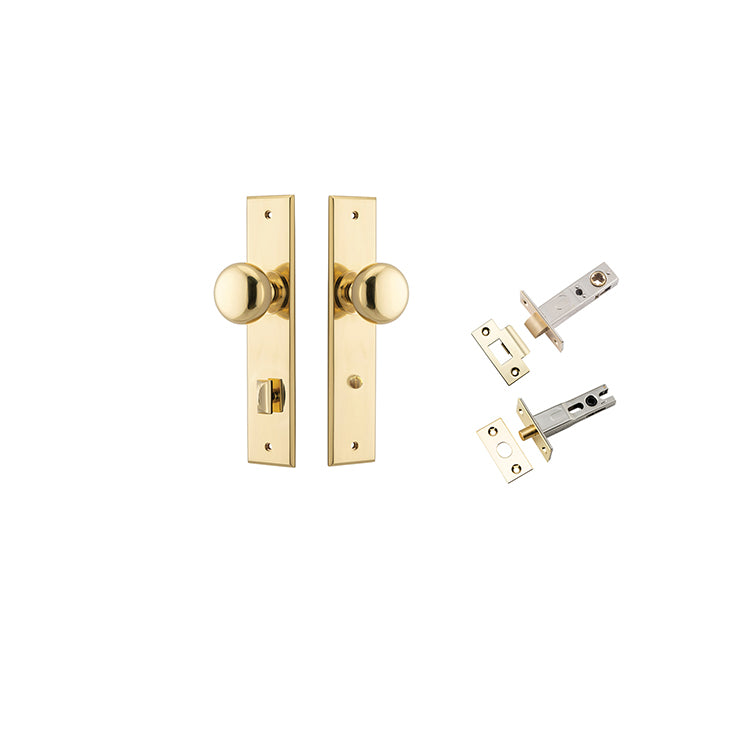 Cambridge Knob - Chamfered Backplate Privacy Kit with Privacy Turn Polished Brass / Solid Brass