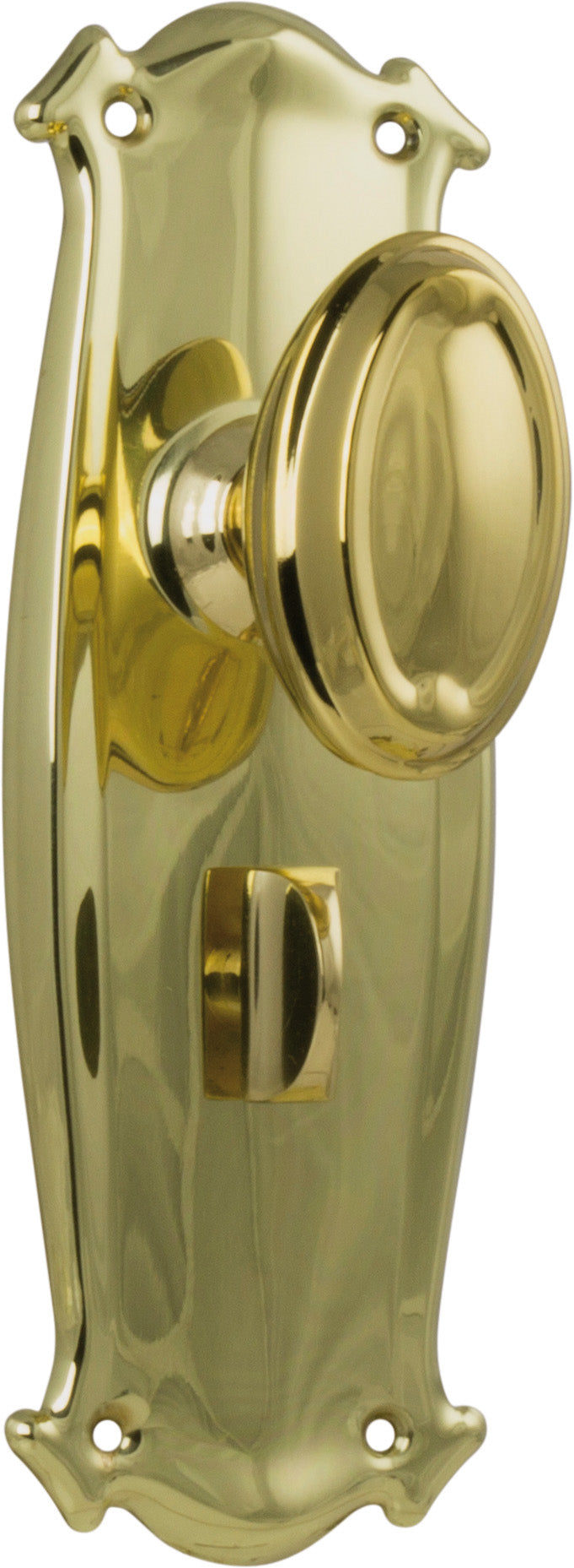 Traditional Bungalow Door Knob - Long Backplate Polished Brass / Privacy | Privacy